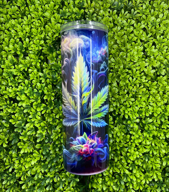 RTS Colorful Smoke & Marijuana Leaf Glitter Tumbler