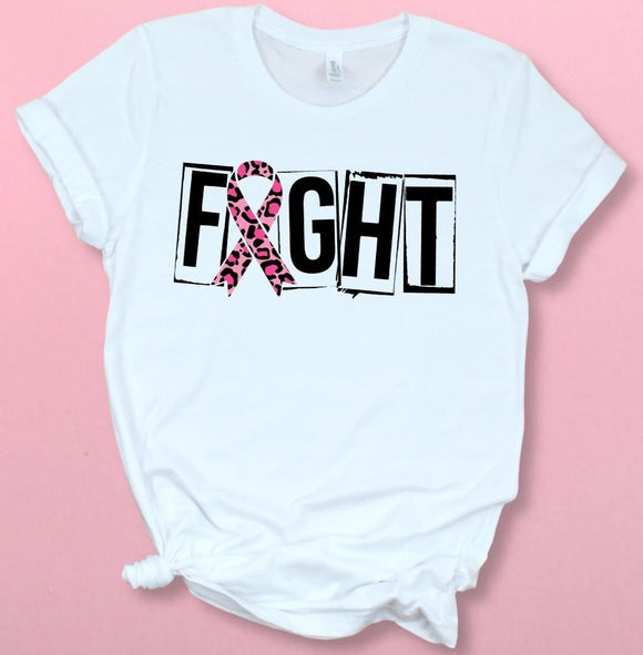 Fight w/ Leopard Print Ribbon- Breast Cancer Awareness